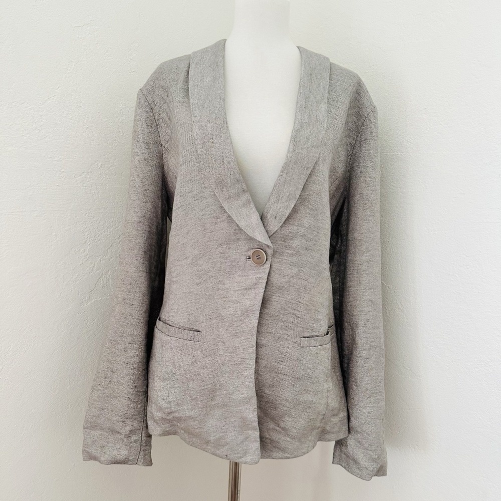 Eileen Fisher Jacket Womens L  Linen Blend Gray Silver Metallic Shimmer Blazer
